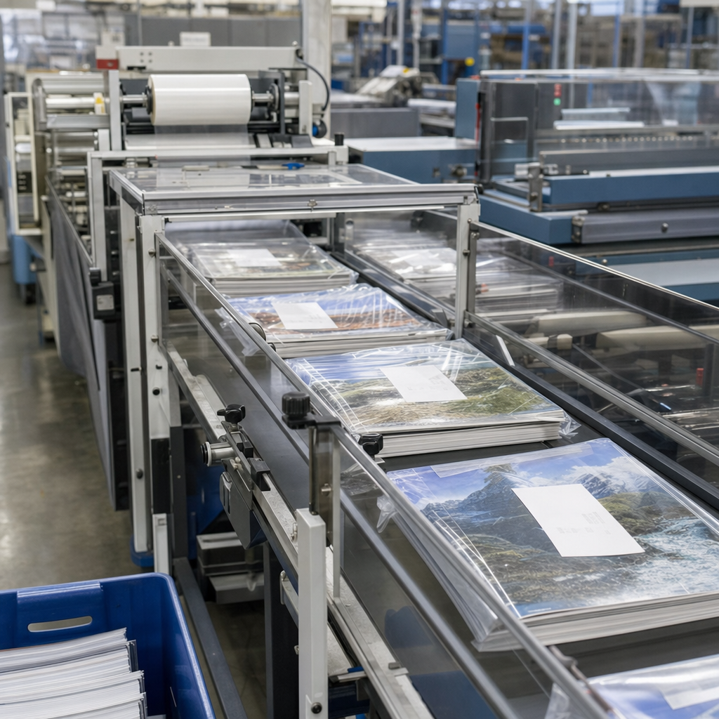 Magazines being poly-bagged and addressed